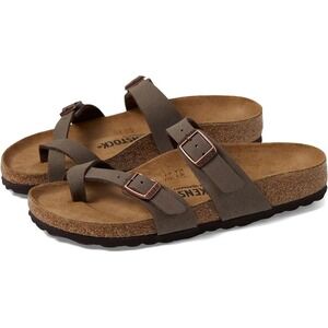 BIRKENSTOCK Mayari Slide Sandal Size 37 Brown Leather Adjustable Buckle Toe Loop